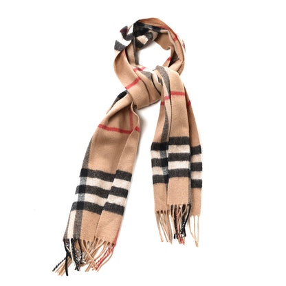 Burberry Cashmere Giant Check Fringe Scarf Camel 1 of 3