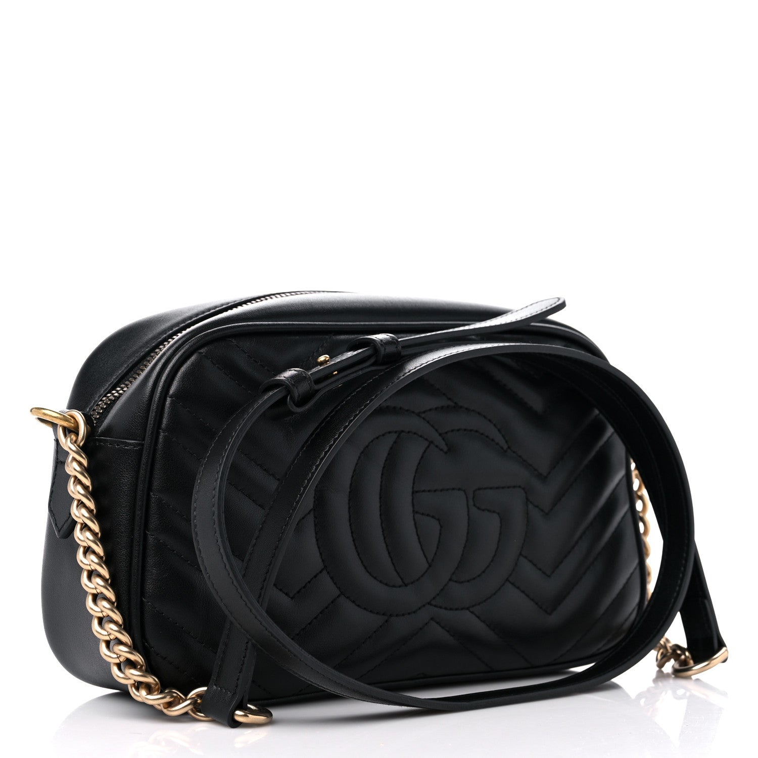 Gucci Calfskin Matelasse Small GG Marmont Chain Shoulder Bag Black 3 of 9