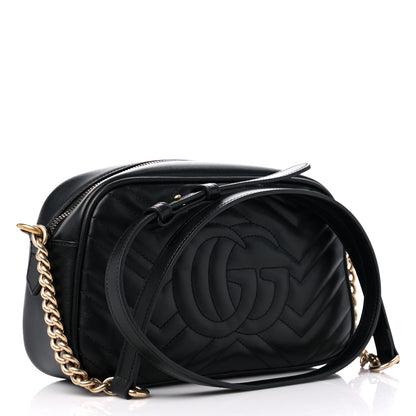 Gucci Calfskin Matelasse Small GG Marmont Chain Shoulder Bag Black 3 of 9