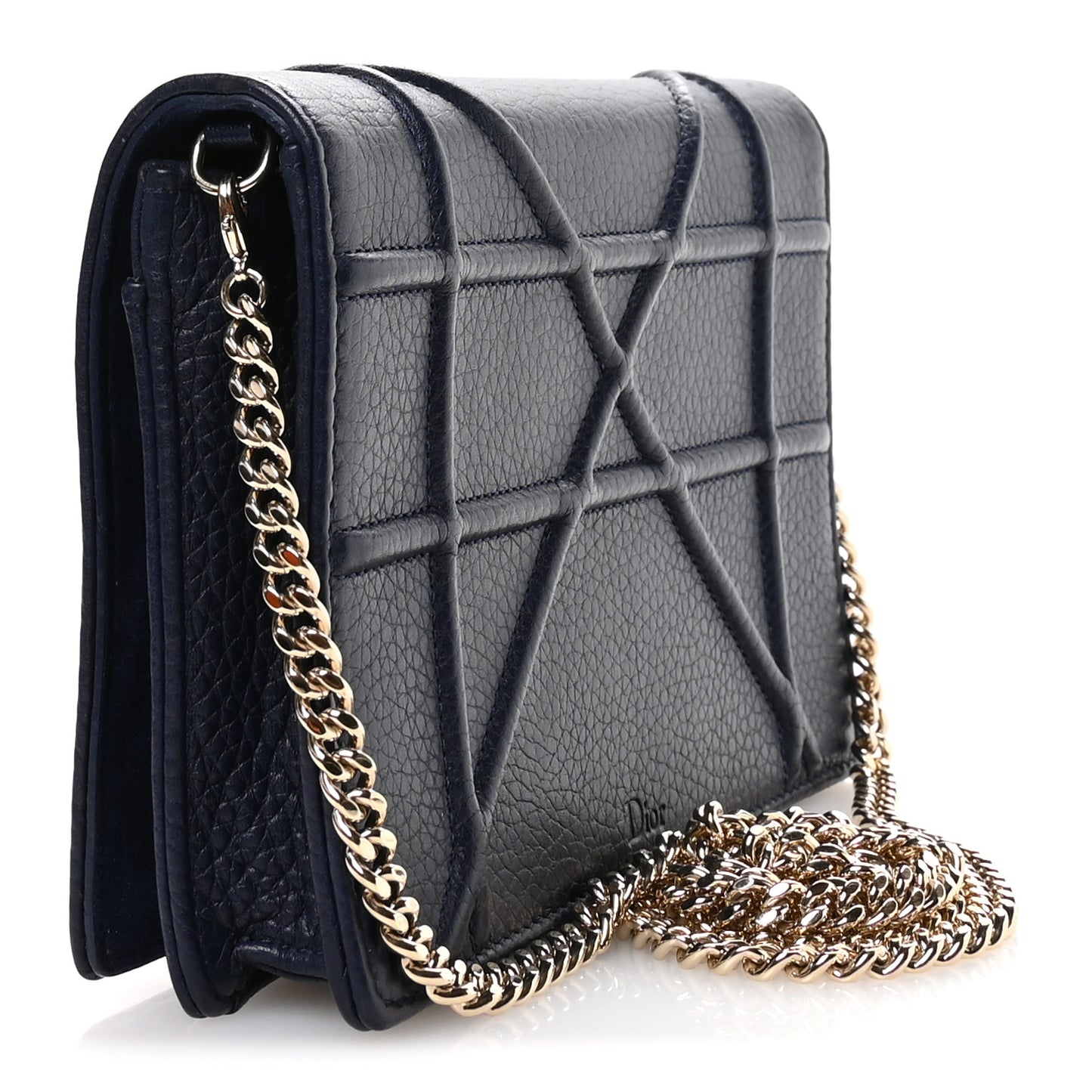 Grained Calfskin Diorama Wallet on Chain Pouch Blue