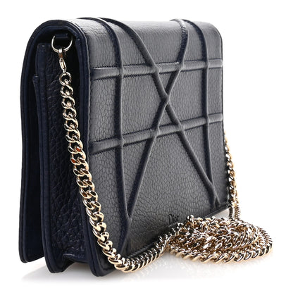 Christian Dior Grained Calfskin Diorama Wallet on Chain Pouch Blue 3 of 11