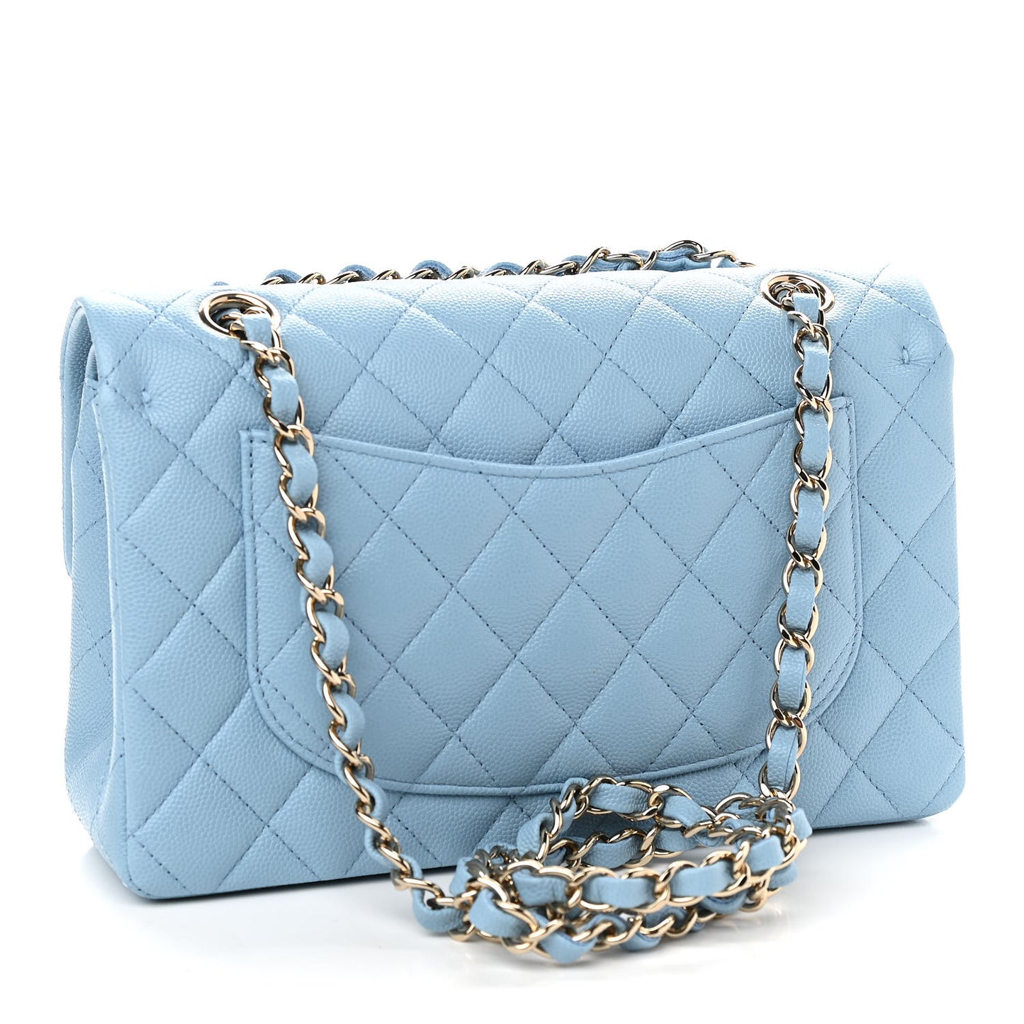 Caviar Quilted Small Double Flap Blue