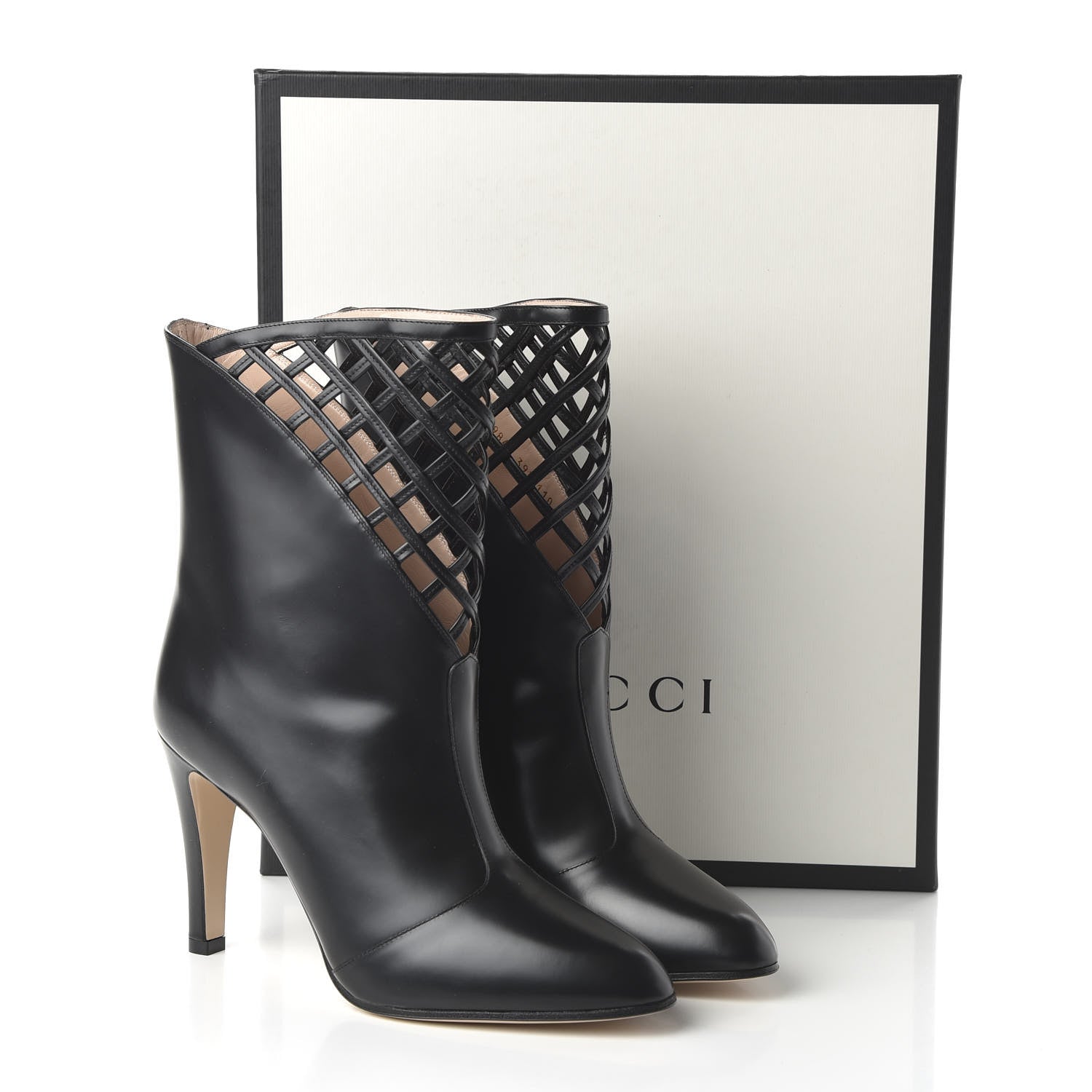 Gucci Plume Calfskin Damir Lattice Cutout Boots 39.5 Black 9 of 9