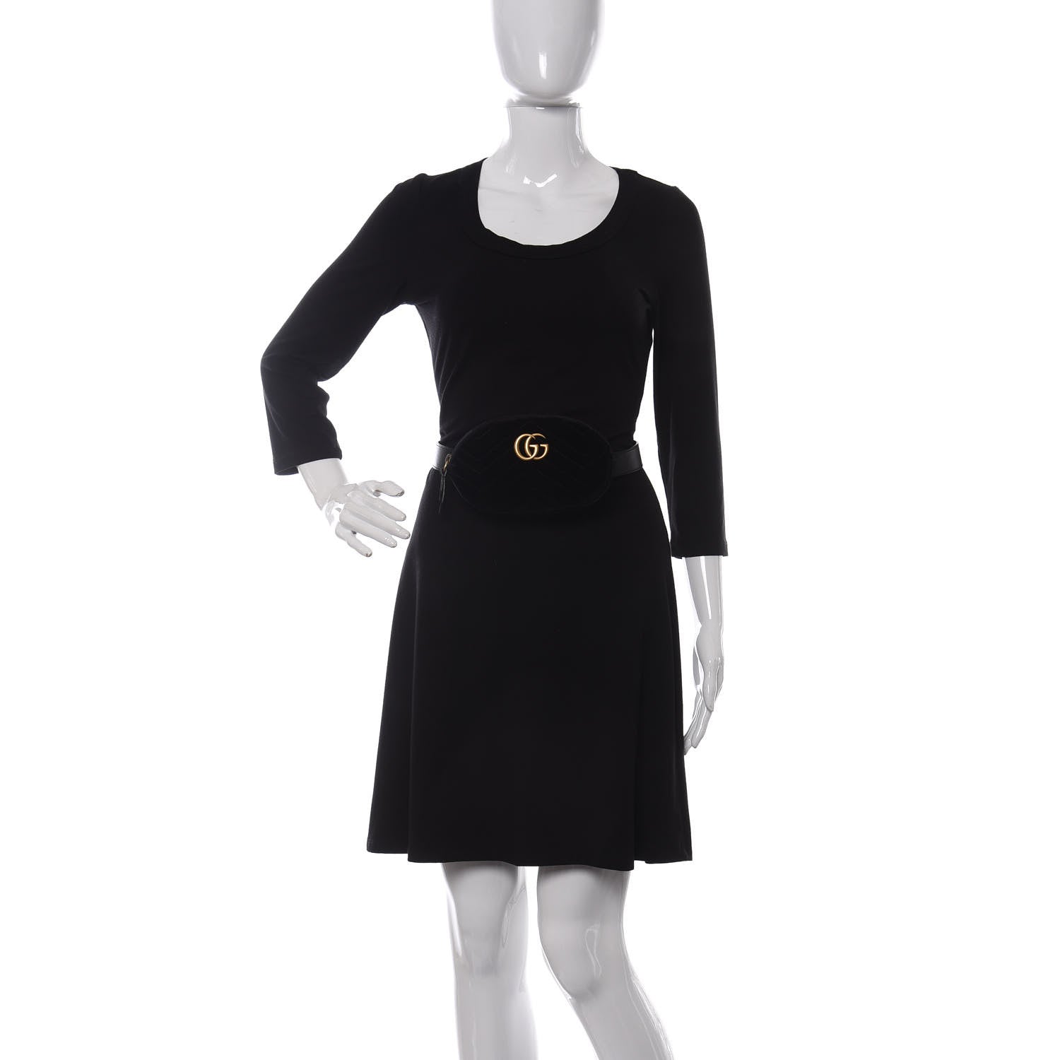 Gucci Velvet Matelasse GG Marmont Belt Bag 85 34 Black 2 of 9