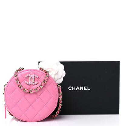 Chanel Caviar Quilted Gripoix CC Round Clutch With Chain Pink 11 of 11