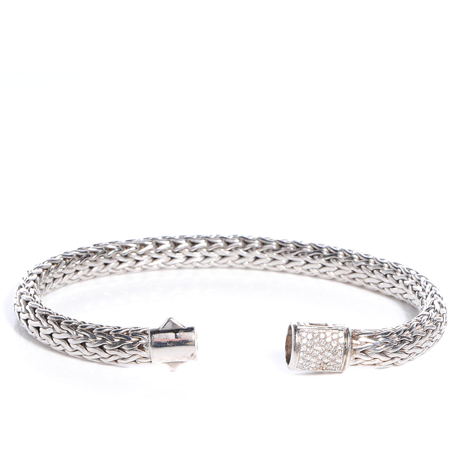 Sterling Silver Pave Diamonds Medium Classic Chain Clasp Bracelet