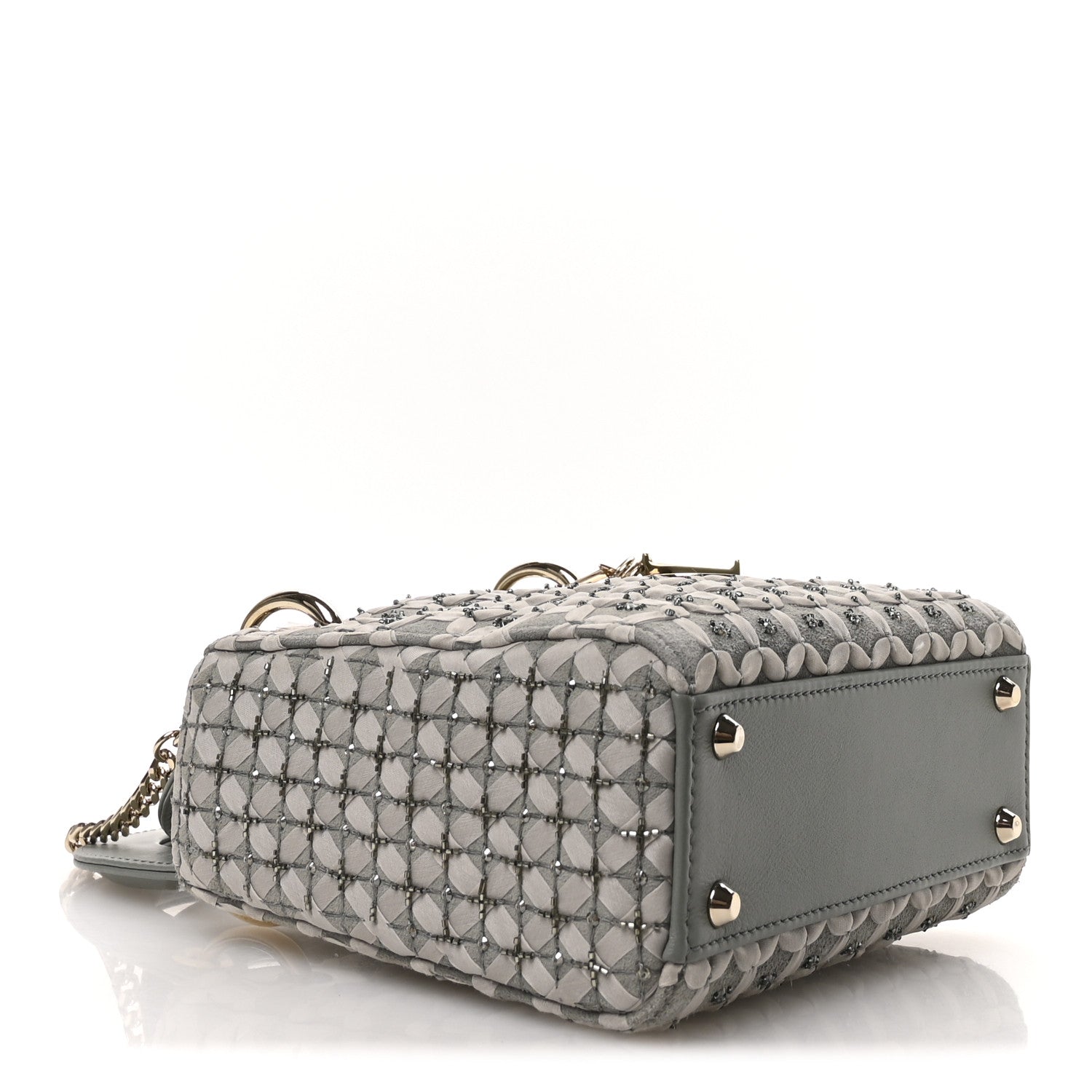 Christian Dior Suede Beaded Ribbon Mini Lady Dior Grey 4 of 10