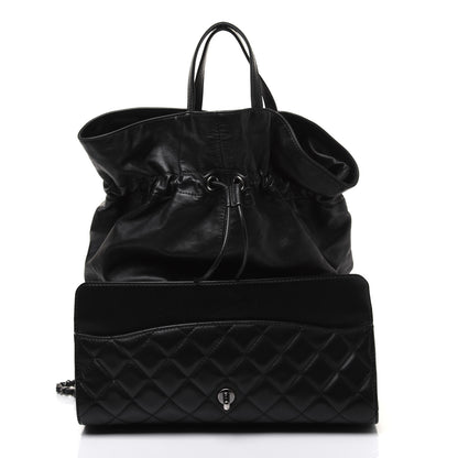Chanel Lambskin Quilted Jumbo Grocery By Chanel Drawstring Shopping Bag Black 5 of 25
