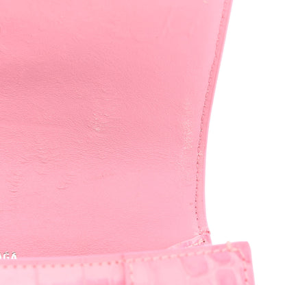 Balenciaga Shiny Calfskin Crocodile Embossed Hourglass Top Handle Bag XS Pink 13 of 14