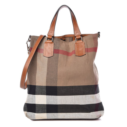 Burberry Canvas Mega Check Medium Tottenham Brit Tote Saddle Brown 1 of 15