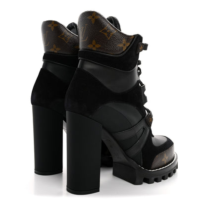 Louis Vuitton Suede Calfskin Monogram Star Trail Ankle Boots 38 Black 5 of 10