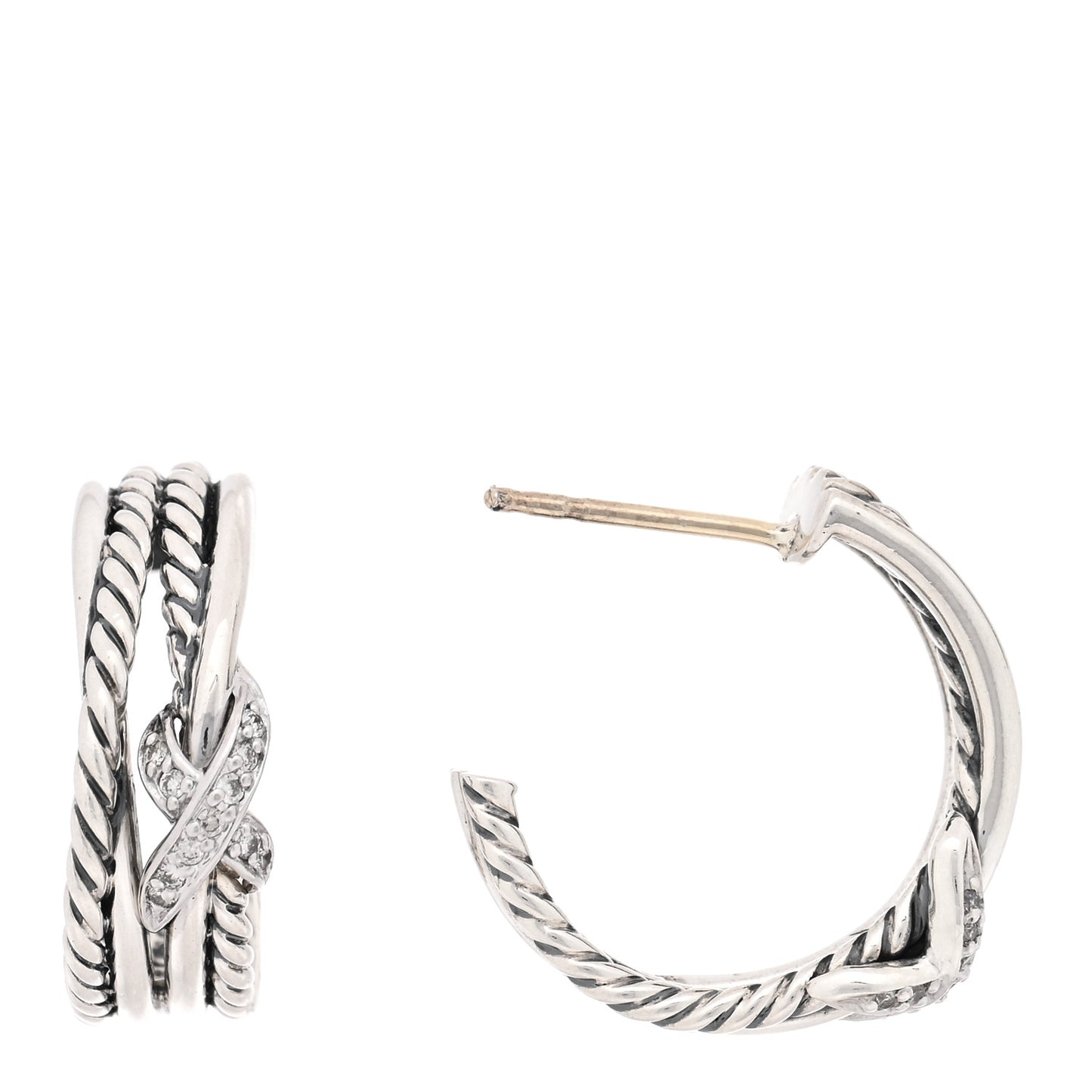 Sterling Silver Diamond Crossover X Earrings