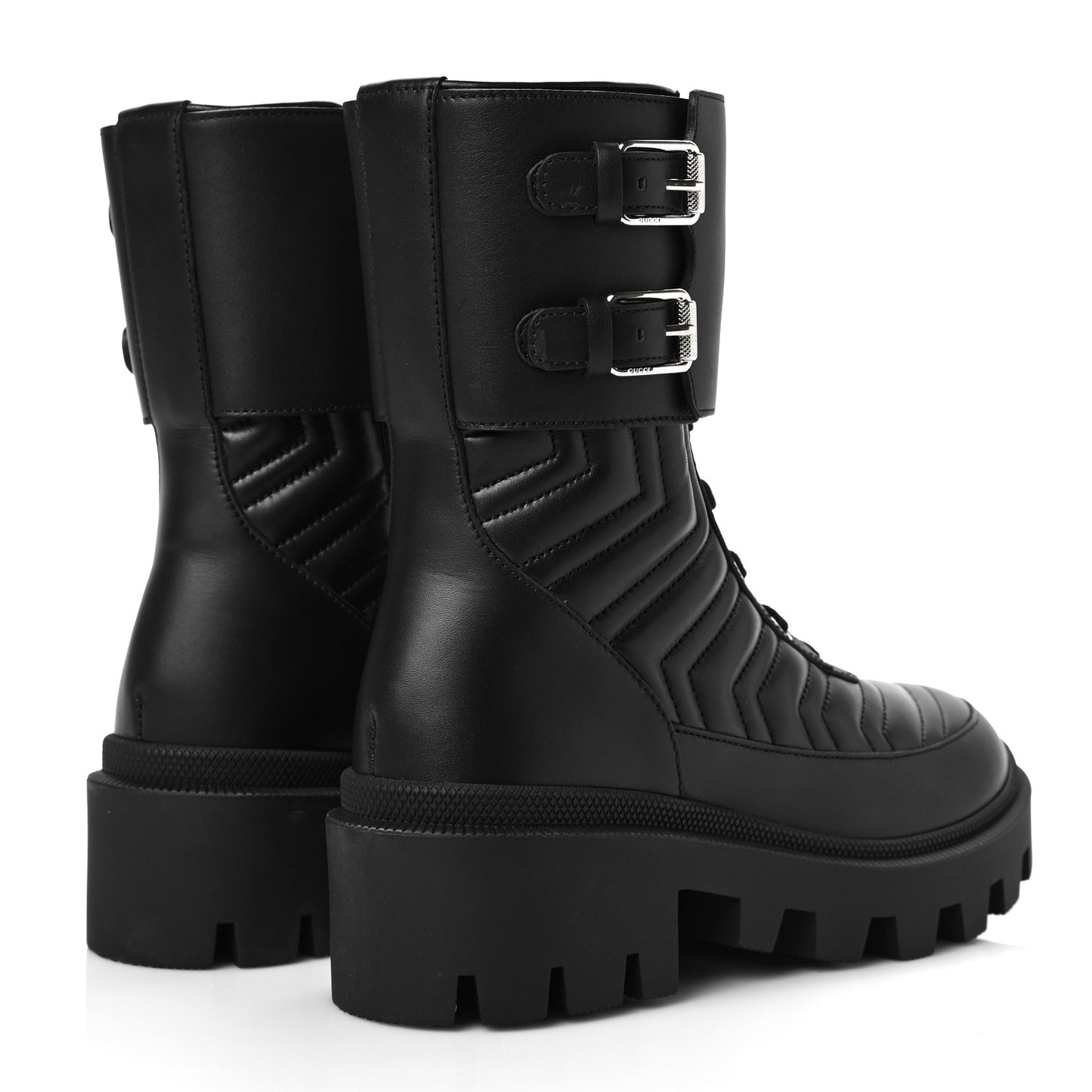 Nappa Frances GG Matelasse Platform Combat Boots 35.5 Black