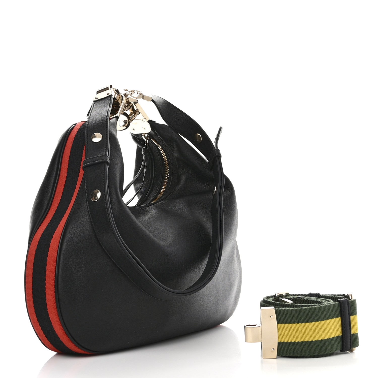 Gucci Aria Calfskin Web Large Attache Shoulder Bag Black 3 of 10