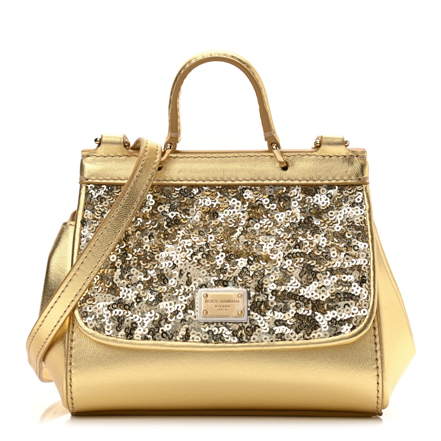 Metallic Calfskin Sequin Childrens Miss Sicily Satchel Gold