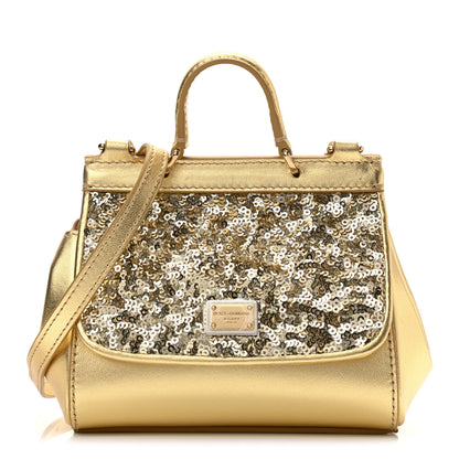 Dolce & Gabbana Metallic Calfskin Sequin Childrens Miss Sicily Satchel Gold 1 of 8