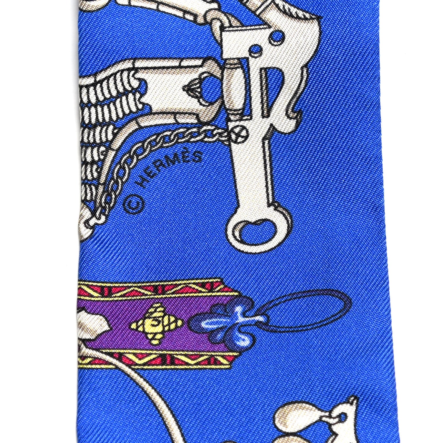 Hermes Silk Mors Et Gourmettes Remix Twilly Bleu Roy Turquoise Prune 4 of 5