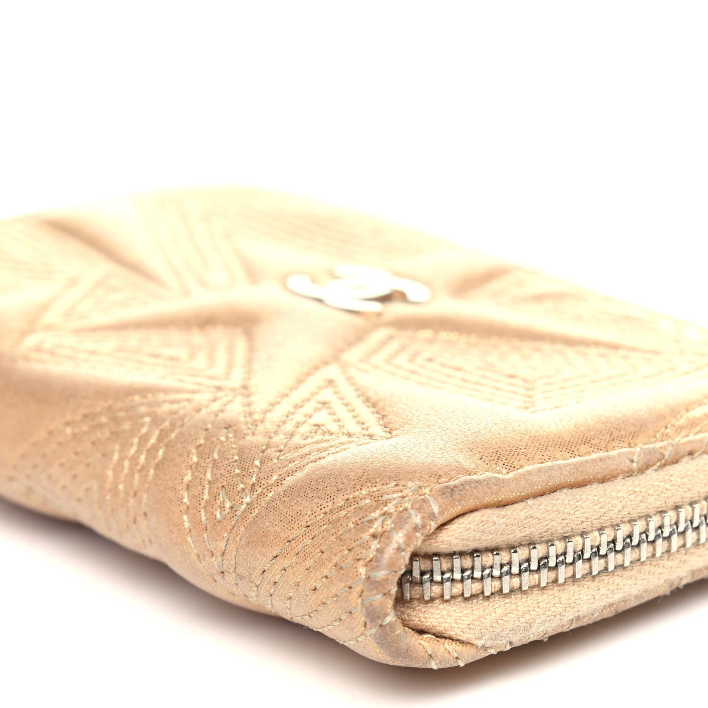 Metallic Lambskin Star Embossed Coin Key Pouch Gold