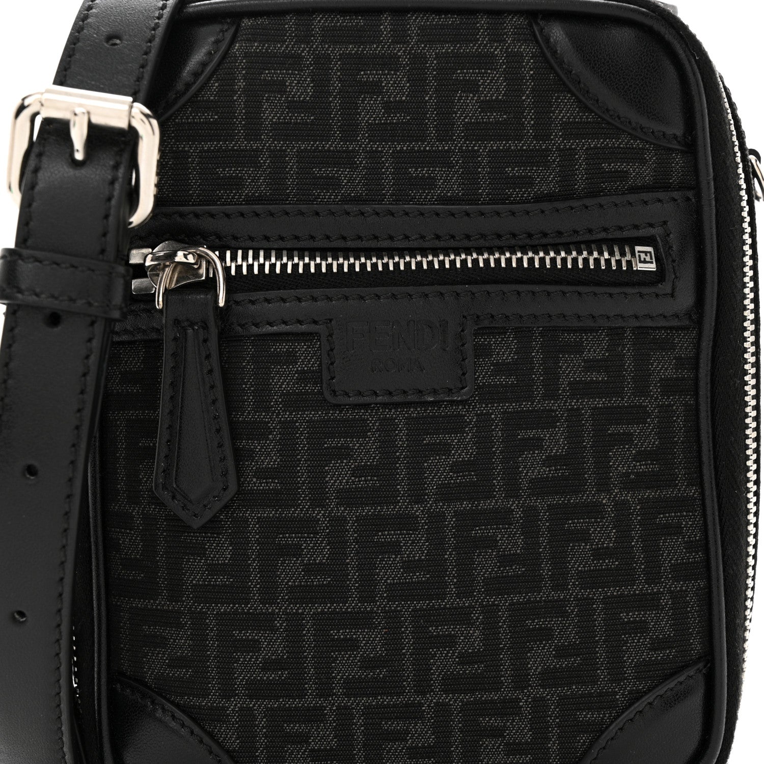 Fendi Recycled Fabric Jacquard Vitello Astro Micro FF Mini Trolley Bag Asfalto Black 10 of 13