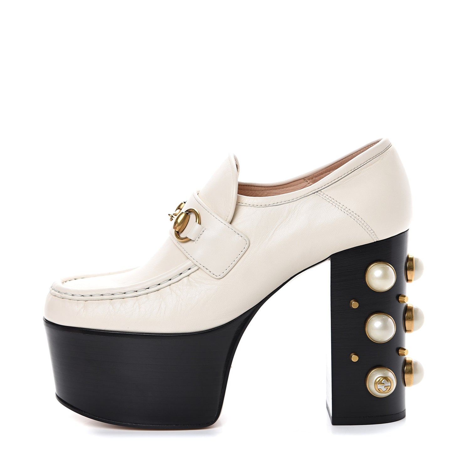 Malaga Kid Pearl Studded Vegas Platform Loafers 38.5 Mystic White