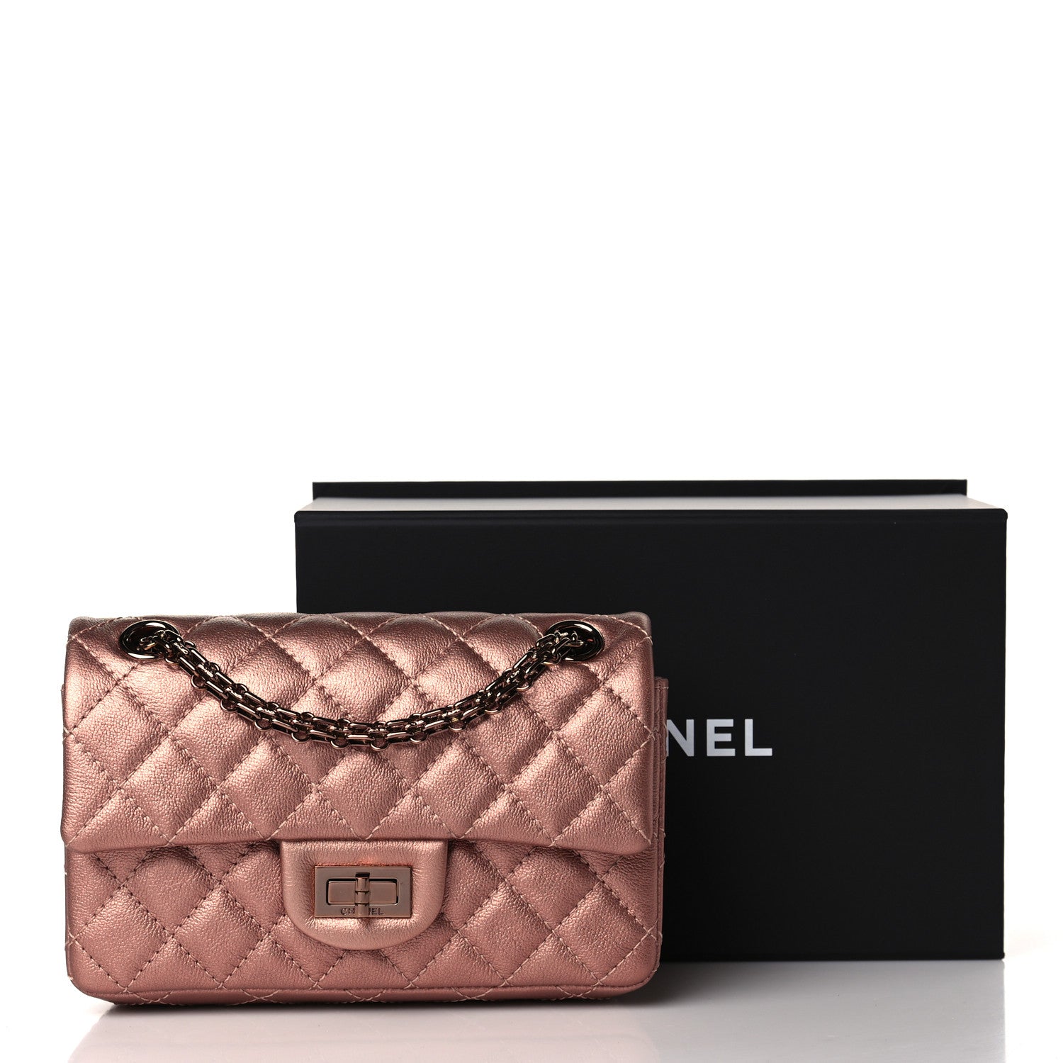 Chanel Metallic Grained Calfskin Quilted 2.55 Reissue Mini Flap Copper Pink 10 of 10