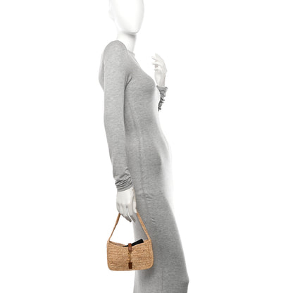Saint Laurent Raffia Calfskin Le 5 A 7 Mini Hobo Natural Brick 2 of 10