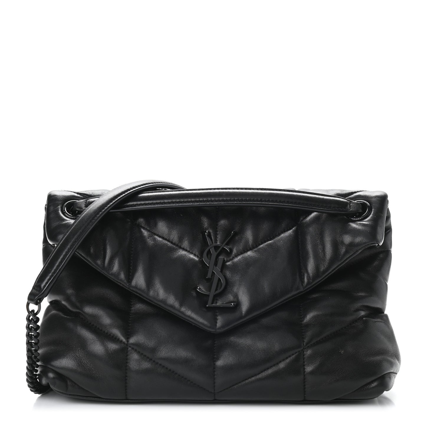 Lambskin Quilted Small Loulou Puffer Monogram Chain Satchel Black