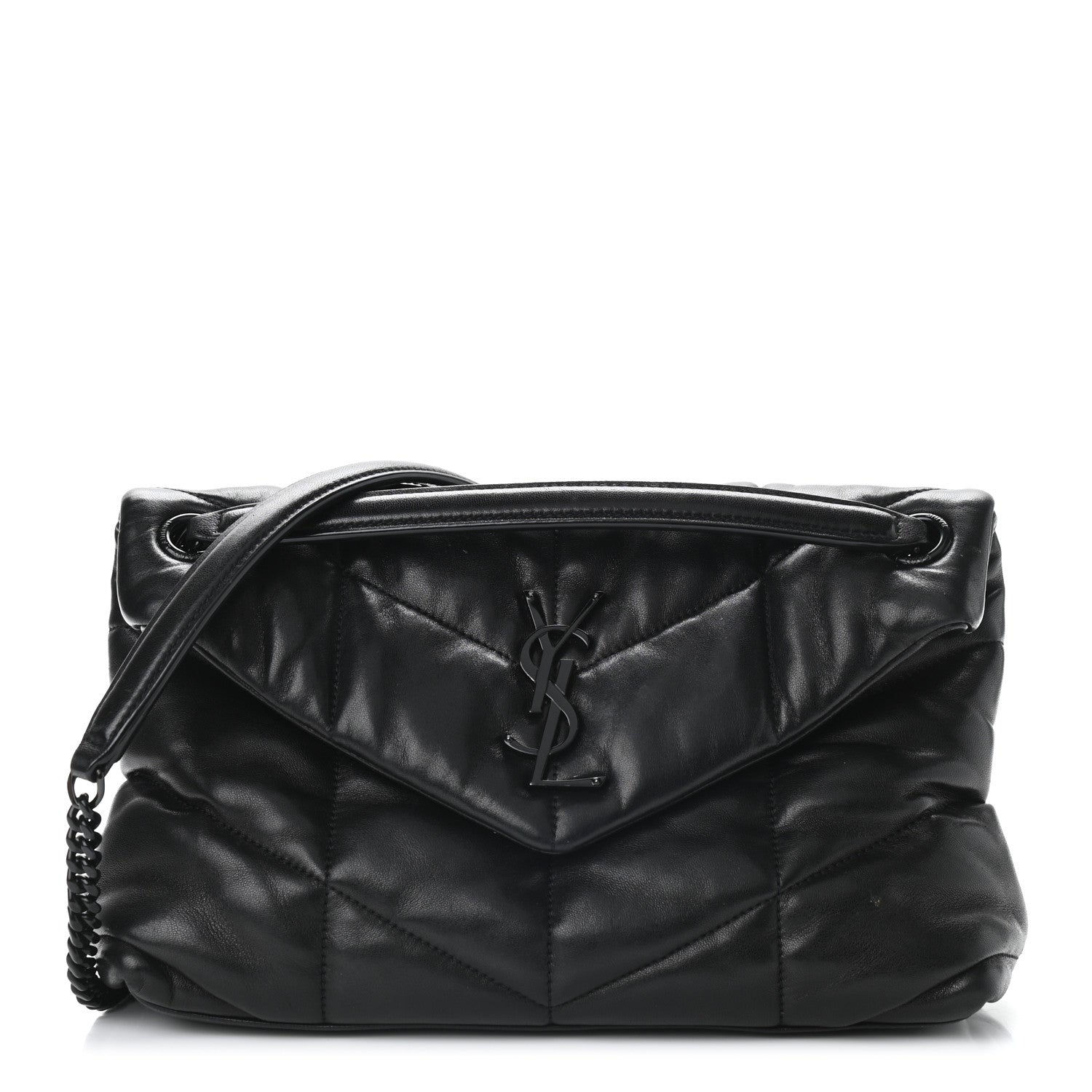Saint Laurent Lambskin Quilted Small Loulou Puffer Monogram Chain Satchel Black 1 of 10