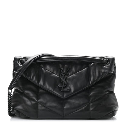 Saint Laurent Lambskin Quilted Small Loulou Puffer Monogram Chain Satchel Black 1 of 10