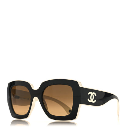 Chanel Acetate Square Sunglasses 6059 Black White 1 of 7