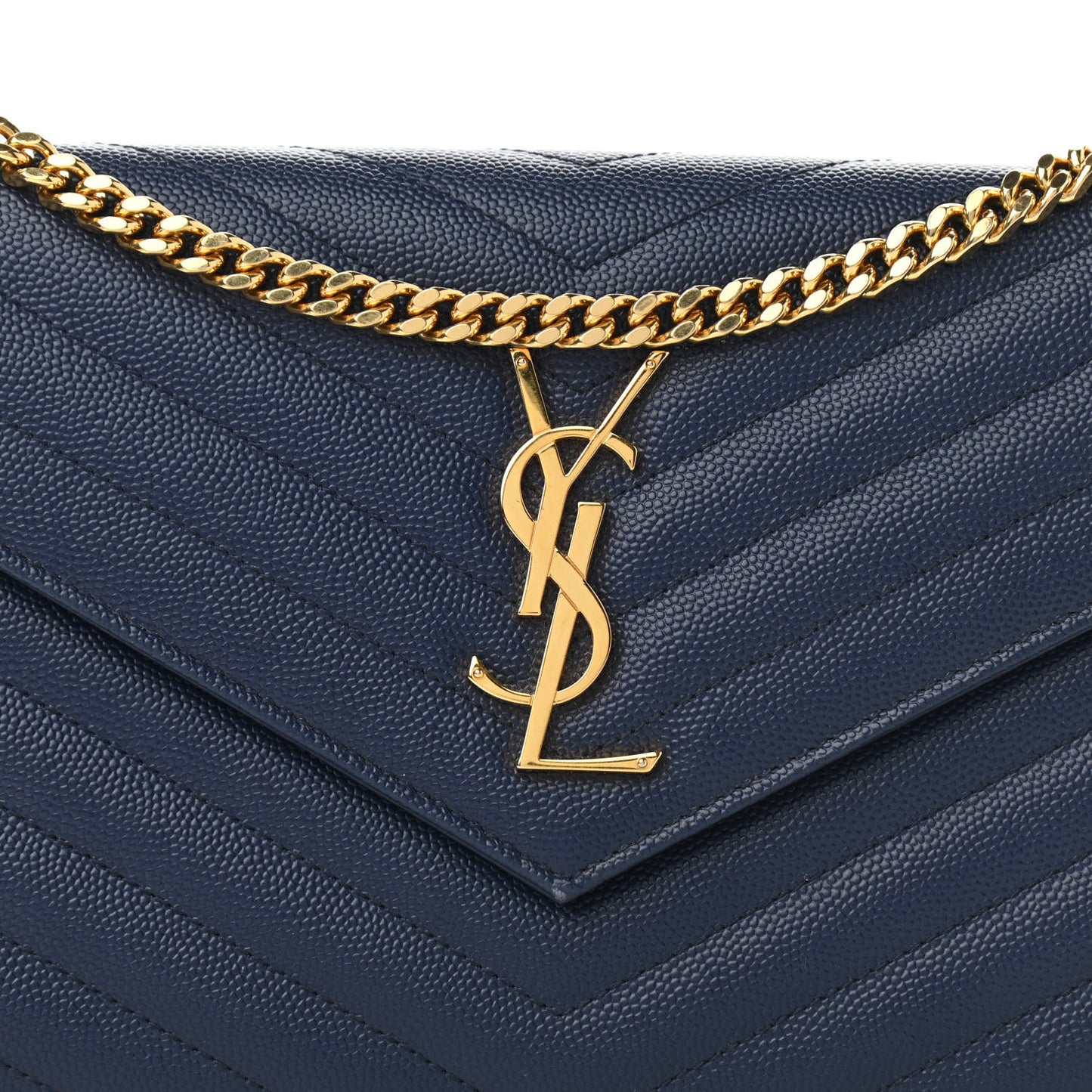 Grain De Poudre Matelasse Chevron Monogram Chain Wallet Deep Marine