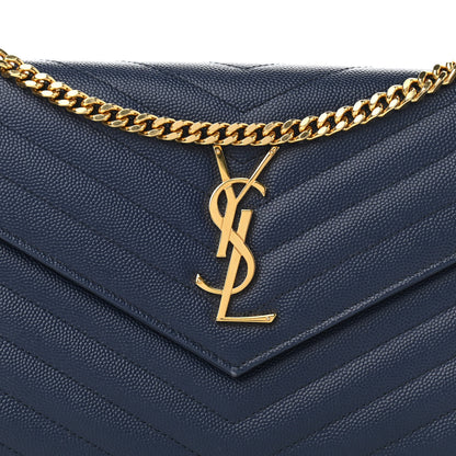 Saint Laurent Grain De Poudre Matelasse Chevron Monogram Chain Wallet Deep Marine 8 of 11