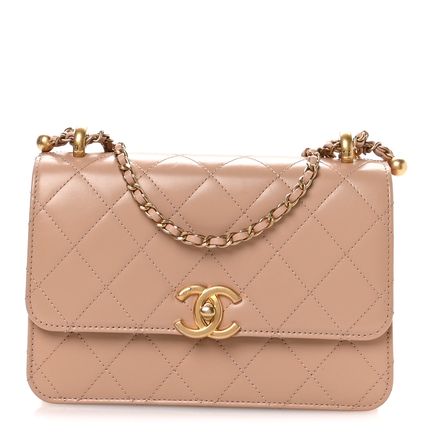 Calfskin Quilted Perfect Fit Flap Beige