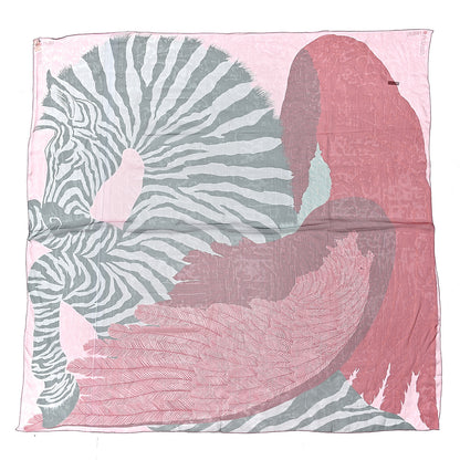 Hermes Silk Mousseline Zebra Pegasus Shawl 140 Rose Thé Rouge Vert 1 of 4