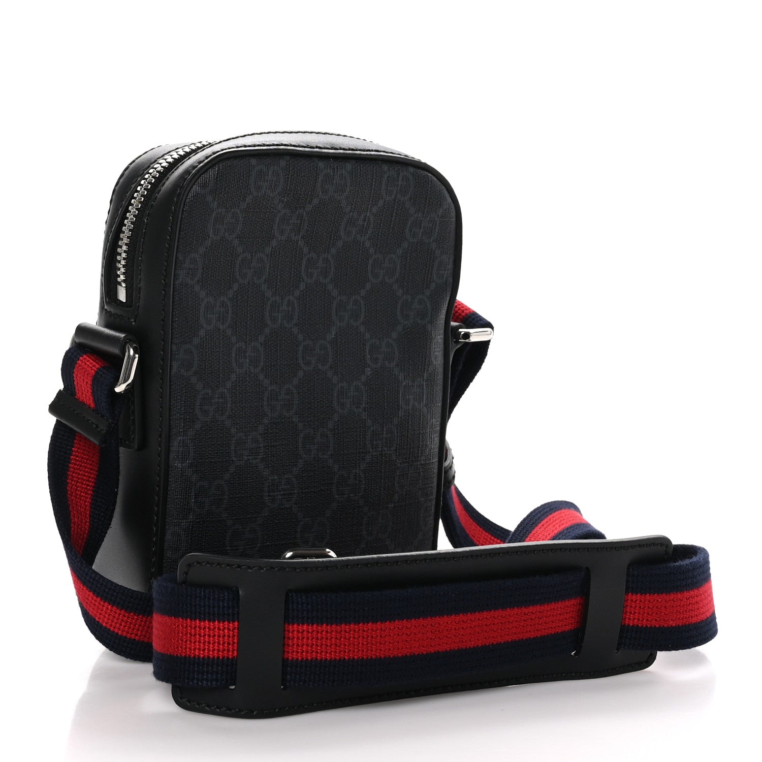 Gucci GG Supreme Monogram Appia Calfskin Web Small Camera Messenger Bag Black Grey 3 of 10
