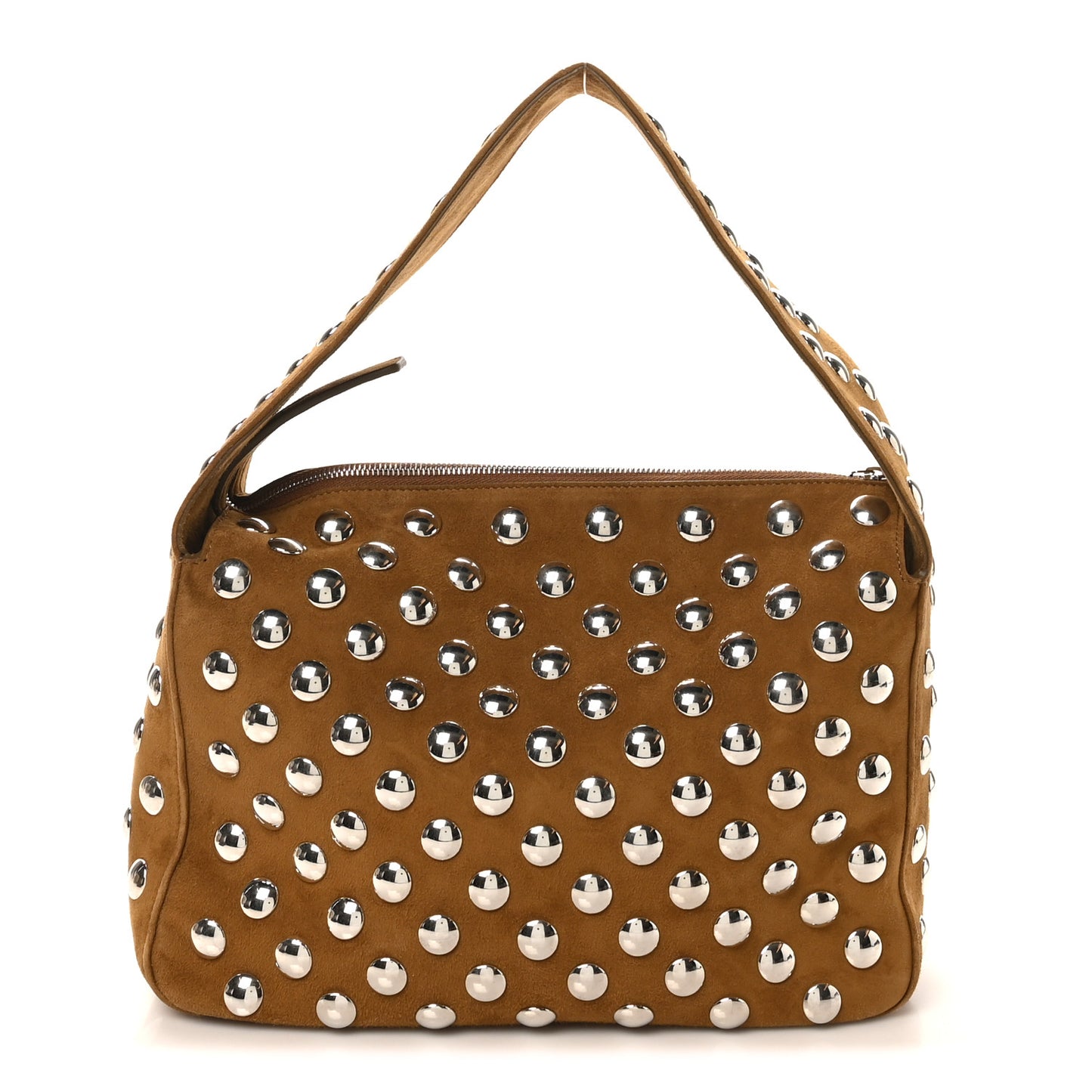 Suede Calfskin Studded Elena Nougat