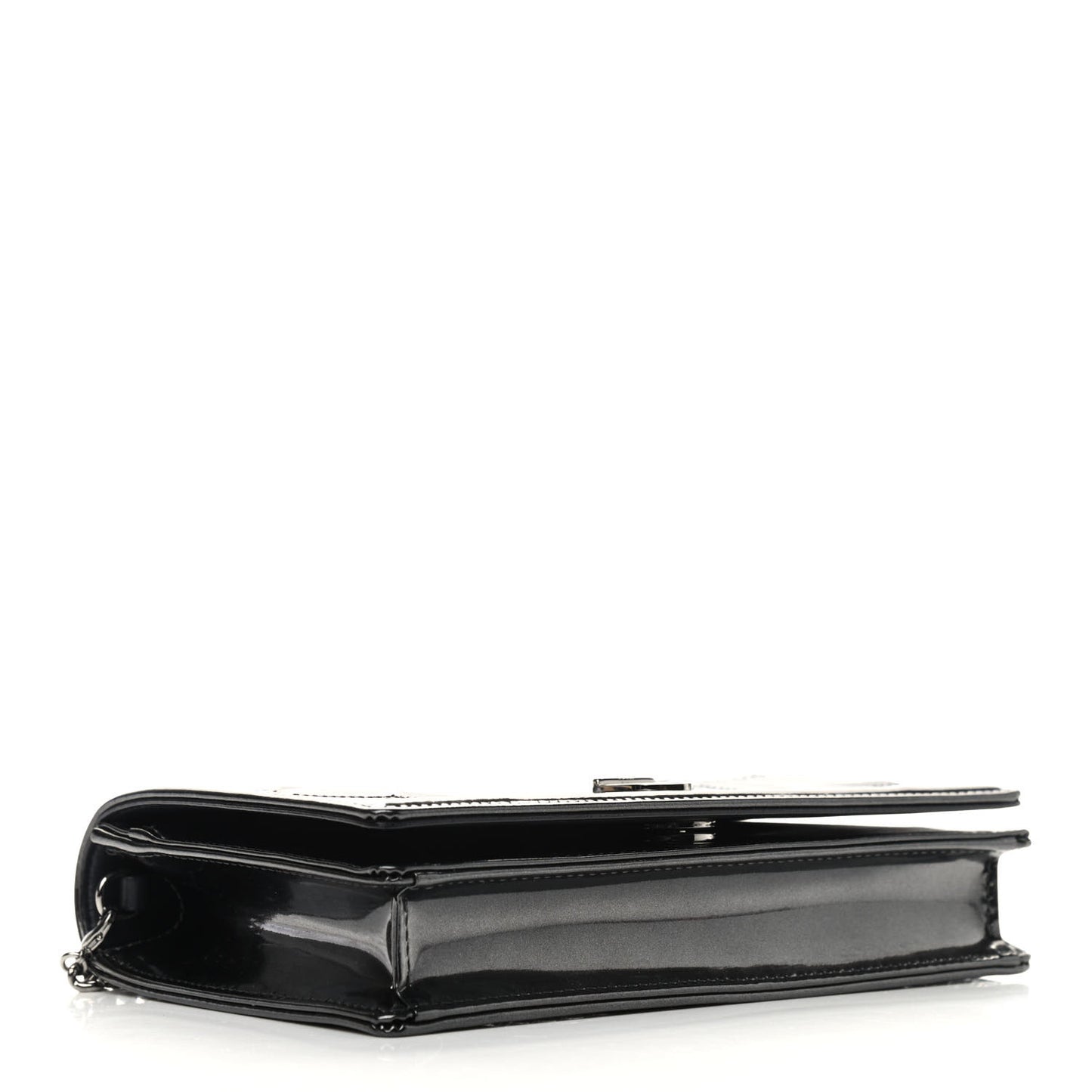 Metallic Patent Micro-Cannage Diorama Wallet on Chain Pouch Black