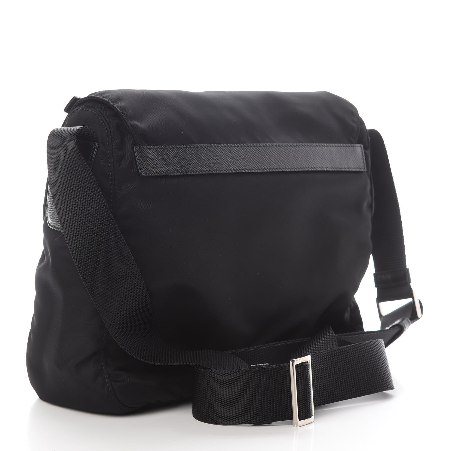 Prada Nylon Vela Saffiano Single Buckle Messenger Shoulder Bag Black 3 of 9