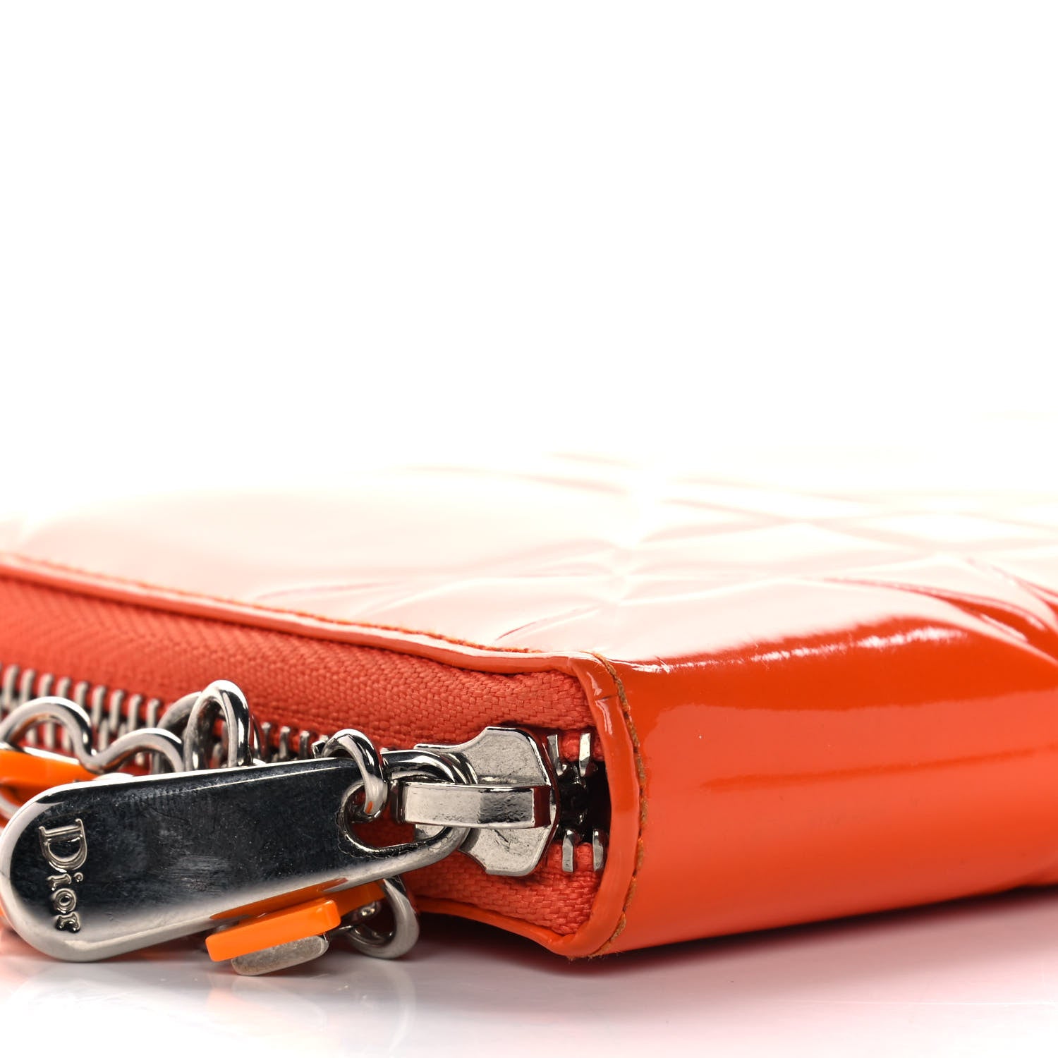 Christian Dior Patent Cannage Zip Around Wallet Orange 8 of 20