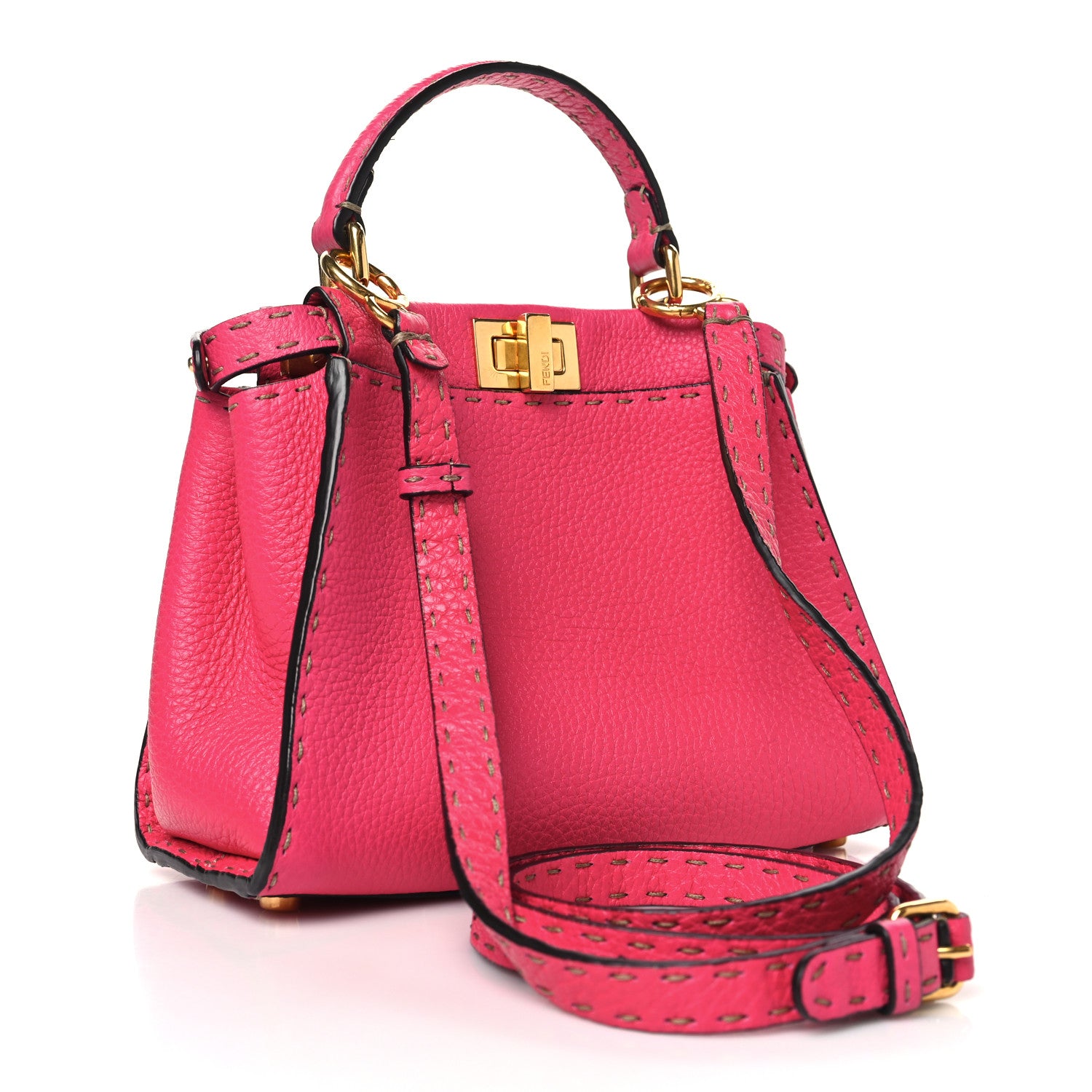 Fendi Cuoio Romano Selleria Mini Peekaboo Iconic Satchel Fuxia 3 of 11