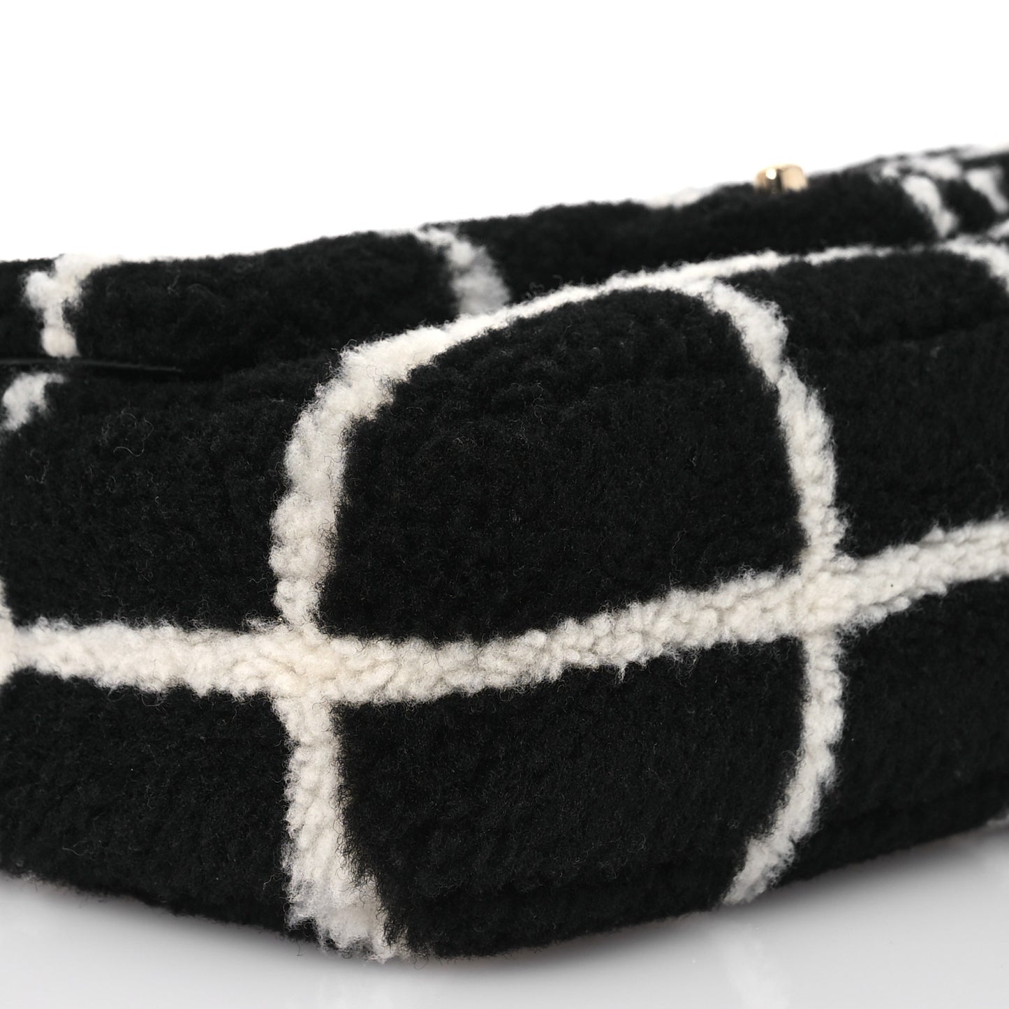Shearling Lambskin Large Fluffy Tartan Single Flap Black White