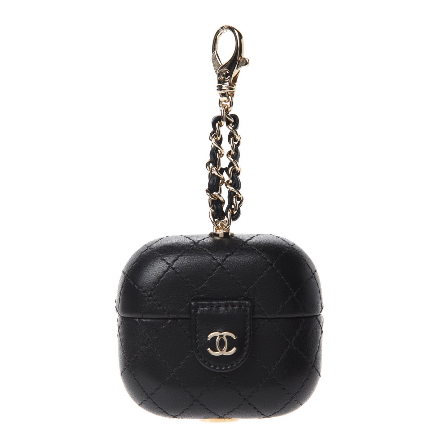 Lambskin Quilted Airpods Pro Case With Chain Black