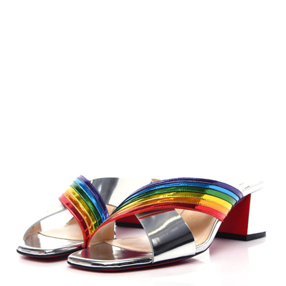 Christian Louboutin Metallic Calfskin Rainbow Arkenmule 55 Slide Sandals 39.5 Silver Multicolor 3 of 11