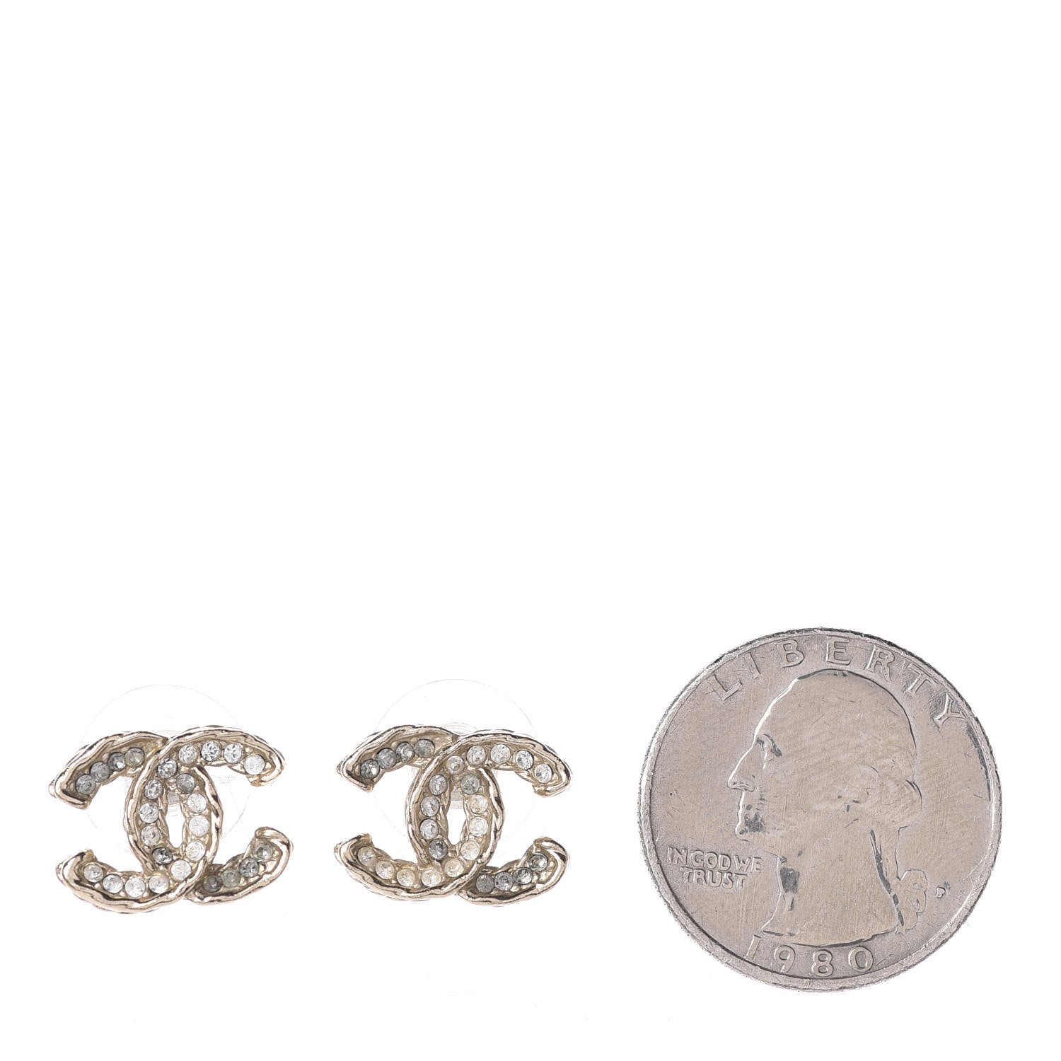 Chanel Crystal CC Earrings Gold Grey 2 of 4