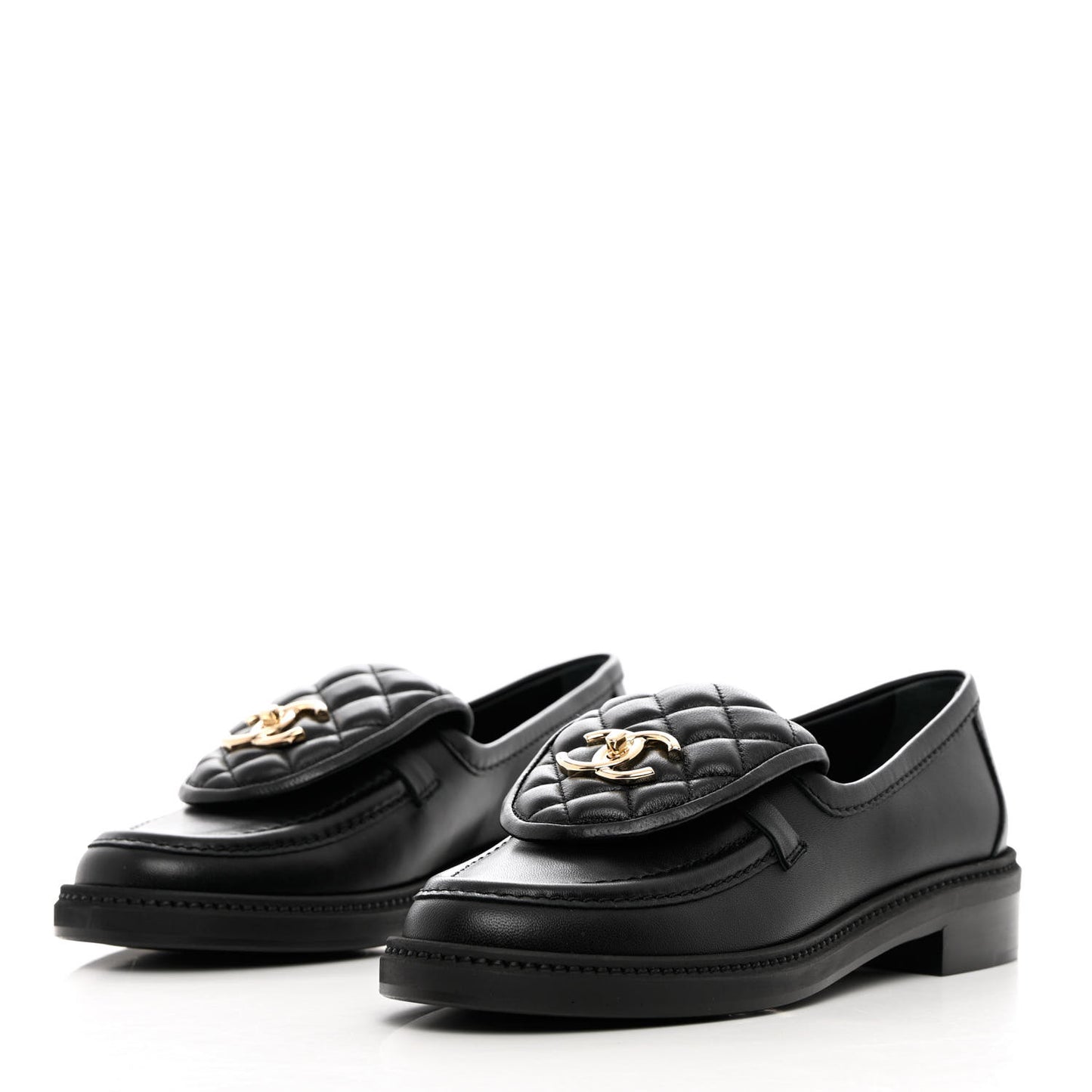 Lambskin Quilted CC Turnlock Loafers 37.5 Black