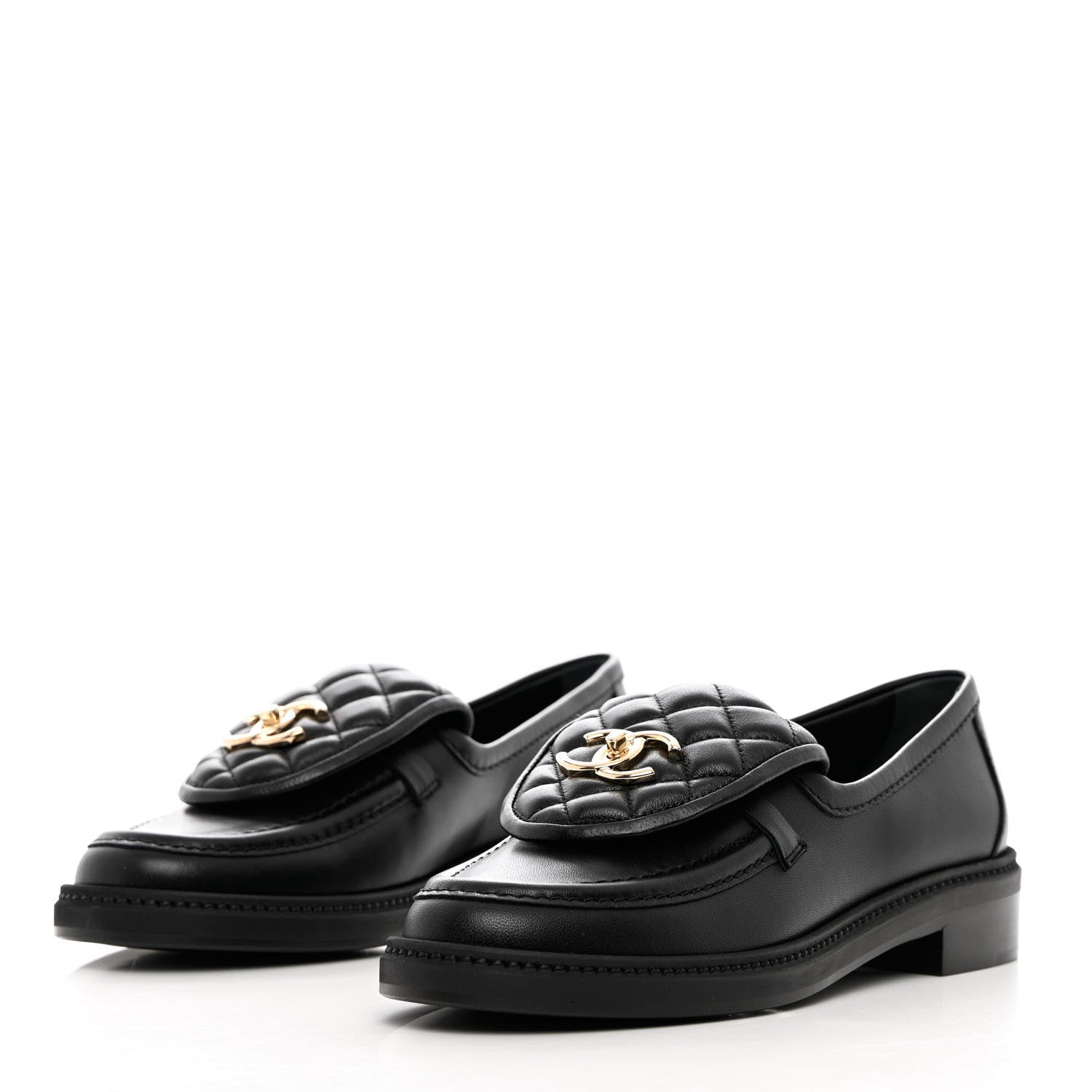 Chanel Lambskin Quilted CC Turnlock Loafers 37.5 Black 3 of 11
