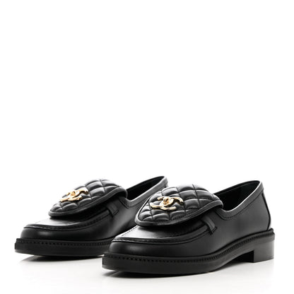 Chanel Lambskin Quilted CC Turnlock Loafers 37.5 Black 3 of 11