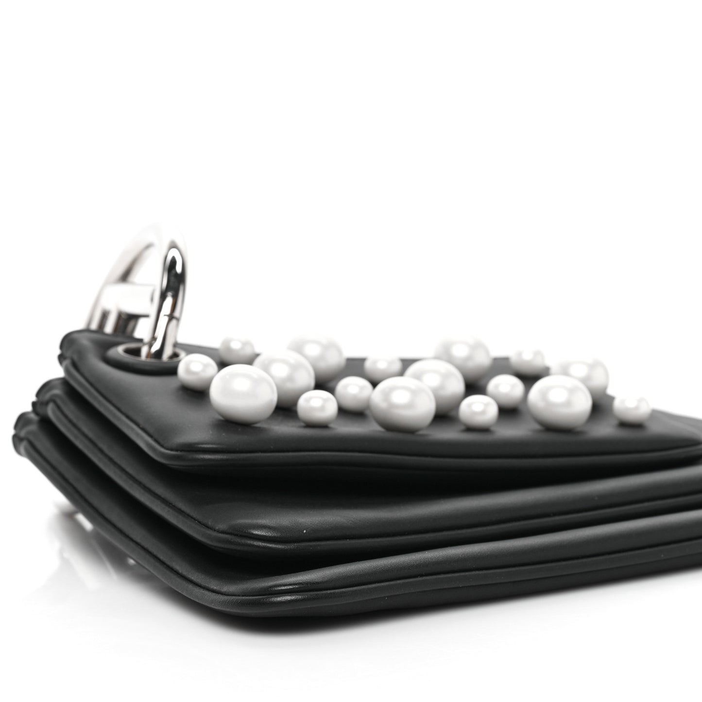 Calfskin Pearl F is Fendi Embellished Triplette Pouch Set Black