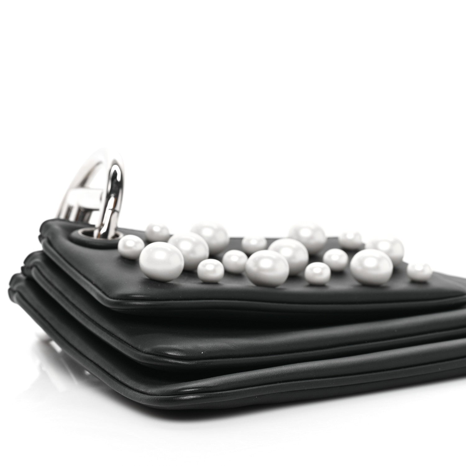 Fendi Calfskin Pearl F is Fendi Embellished Triplette Pouch Set Black 9 of 10