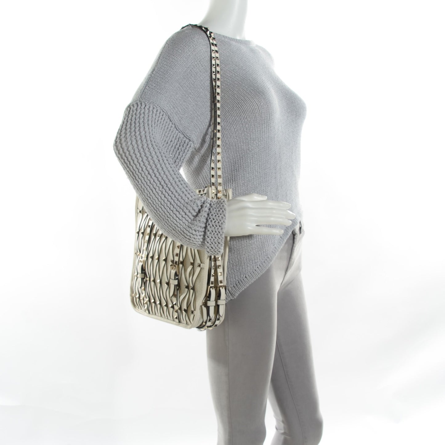 Vitello Rockstud Mesh Net Shopper Tote White